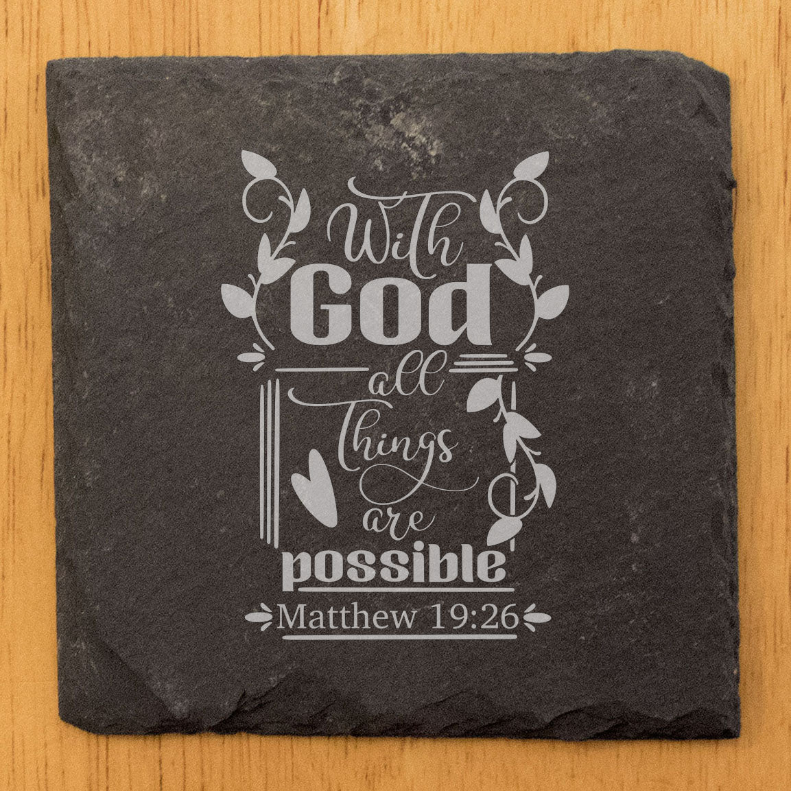Faith and Hope: Laser Etched Divine Strength: Uplifting Coasters with Matthew 19:26