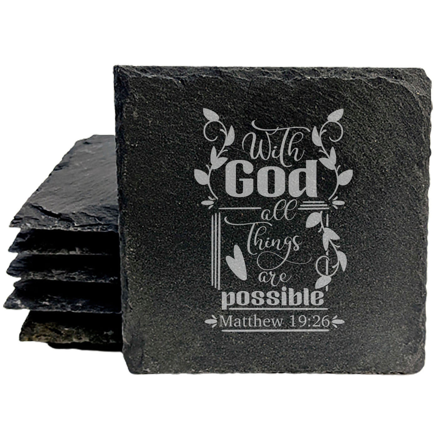 Faith and Hope: Laser Etched Divine Strength: Uplifting Coasters with Matthew 19:26
