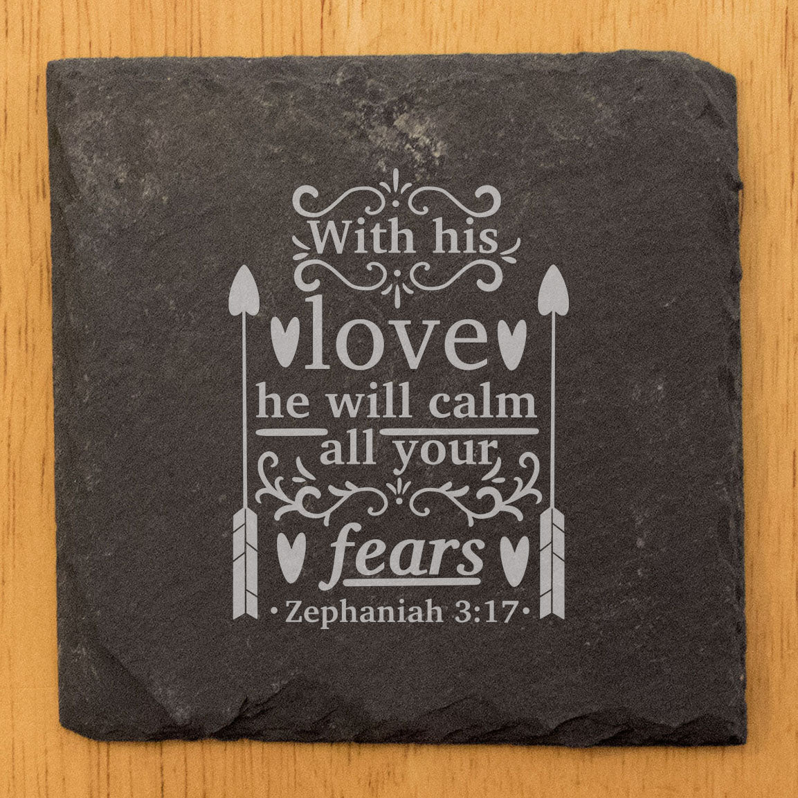 Faith and Hope: Laser Etched Inspirational Coasters with Bible Verse - Zephaniah 3:17 Coasters