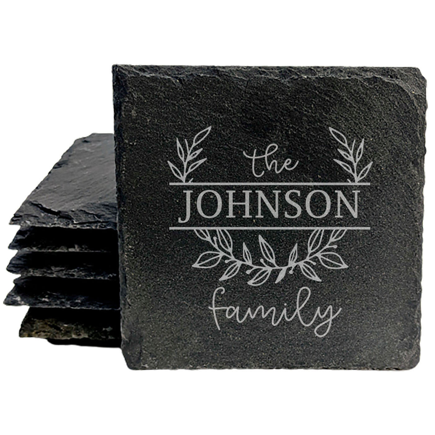 Coasters for the Family: Round Split Monogram Slate Drink Coasters