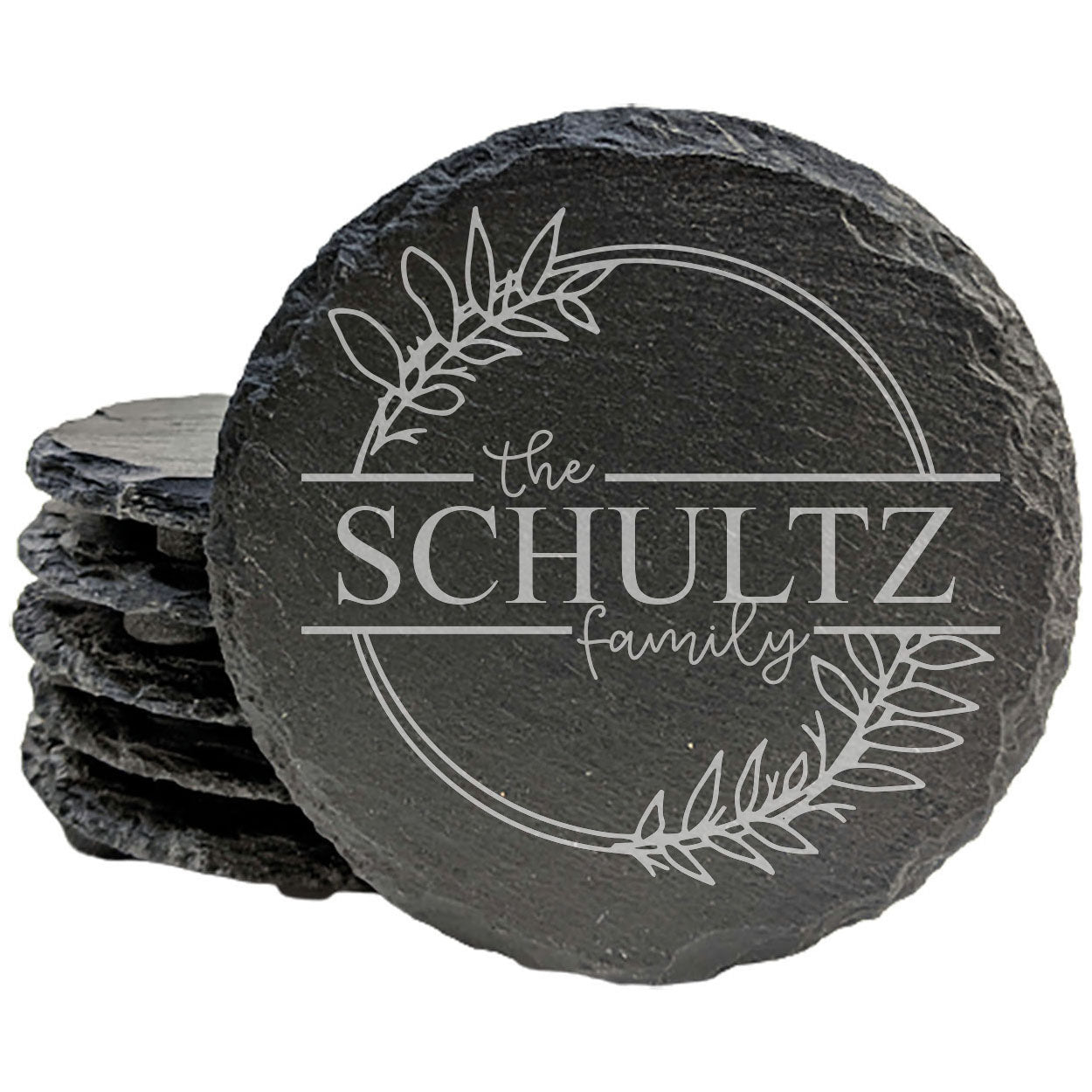 Rooted Together: Personalized Slate Coasters with Family Vine Monogram