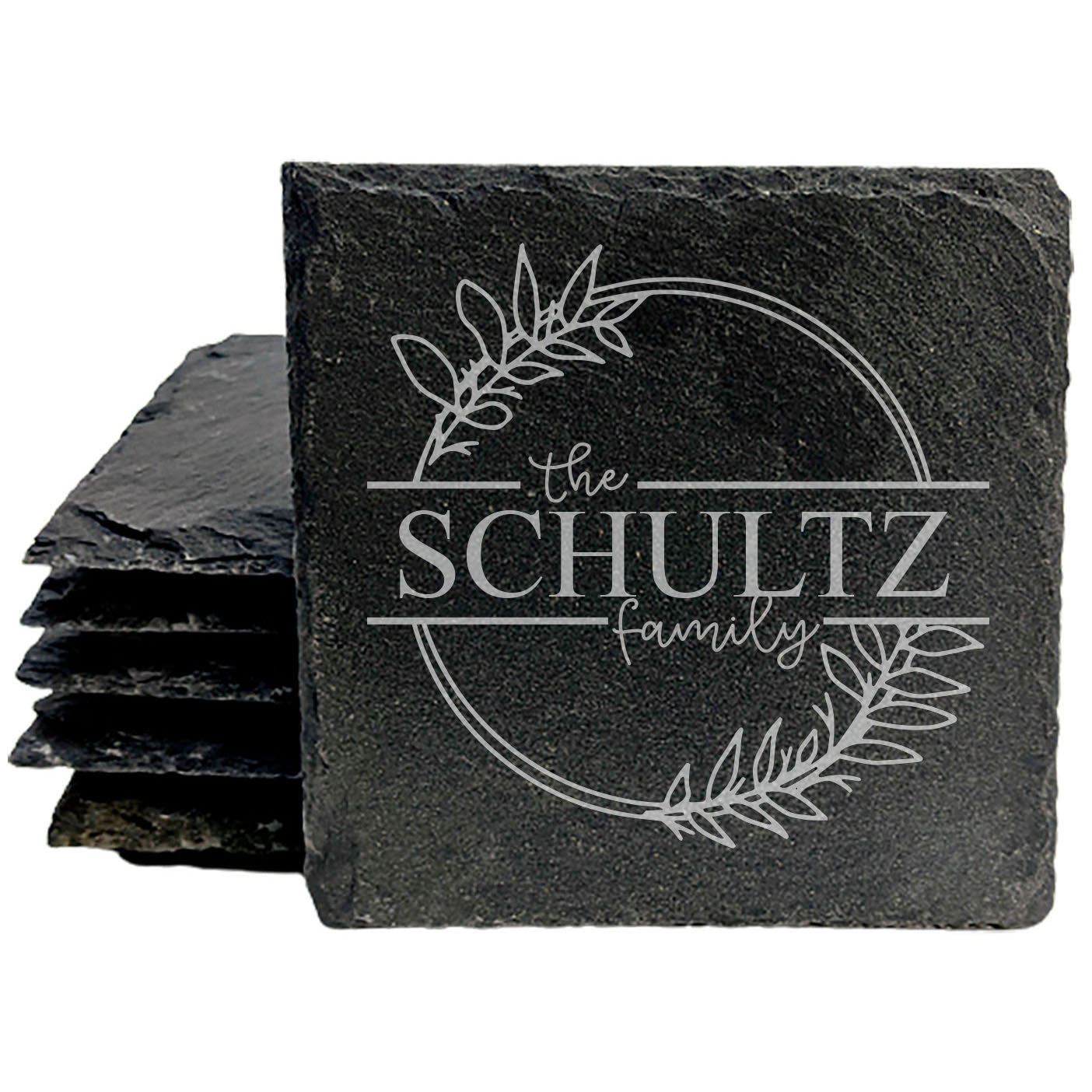 Rooted Together: Personalized Slate Coasters with Family Vine Monogram