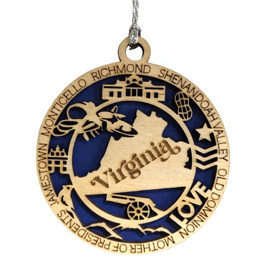 3" Virginia State Pride Christmas Ornament, Wood