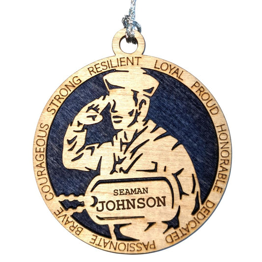 3" Navy Male Sailor Ornament, Field Uniform, Dog Tag