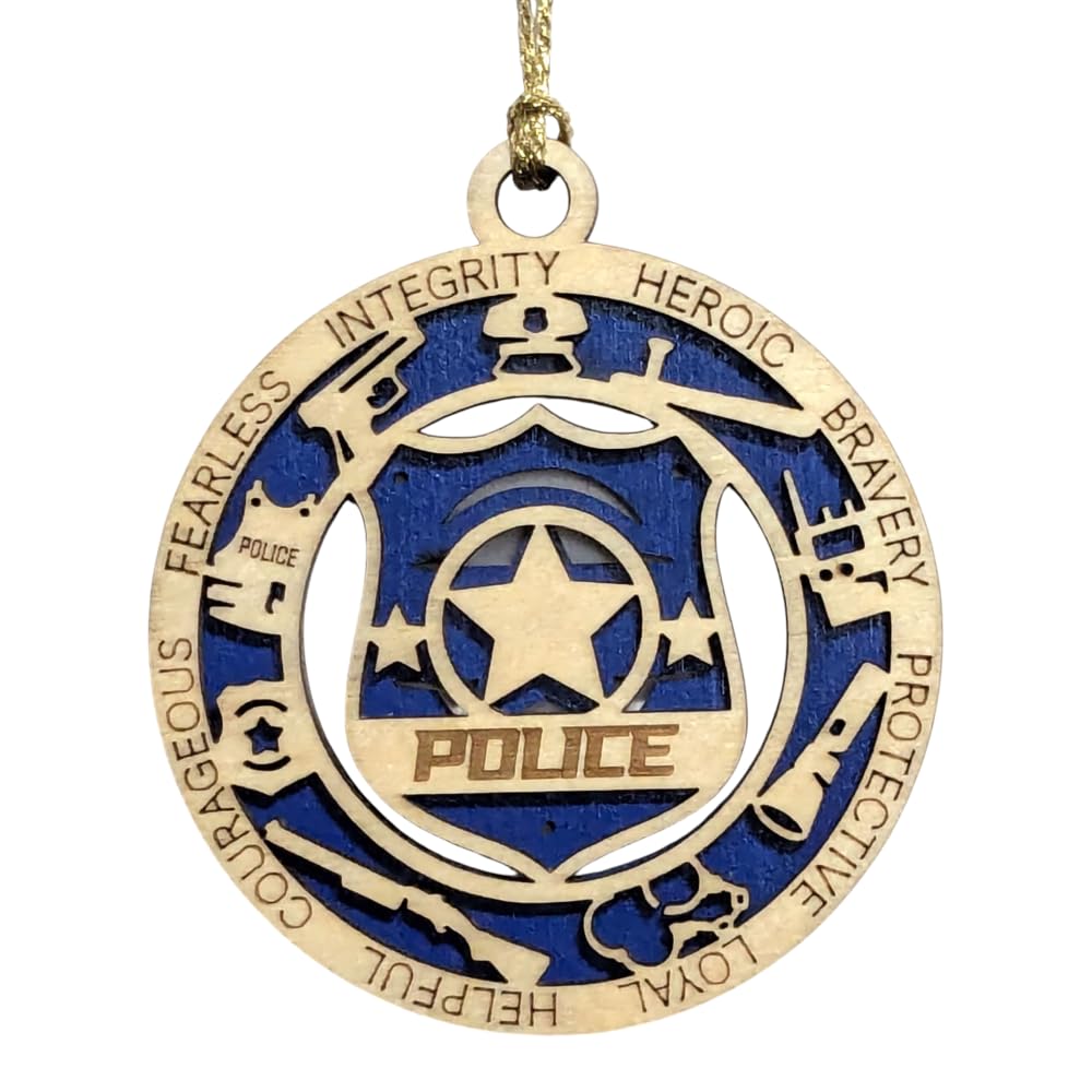 3" Police Wood Christmas Ornament - Cut Layer, USA