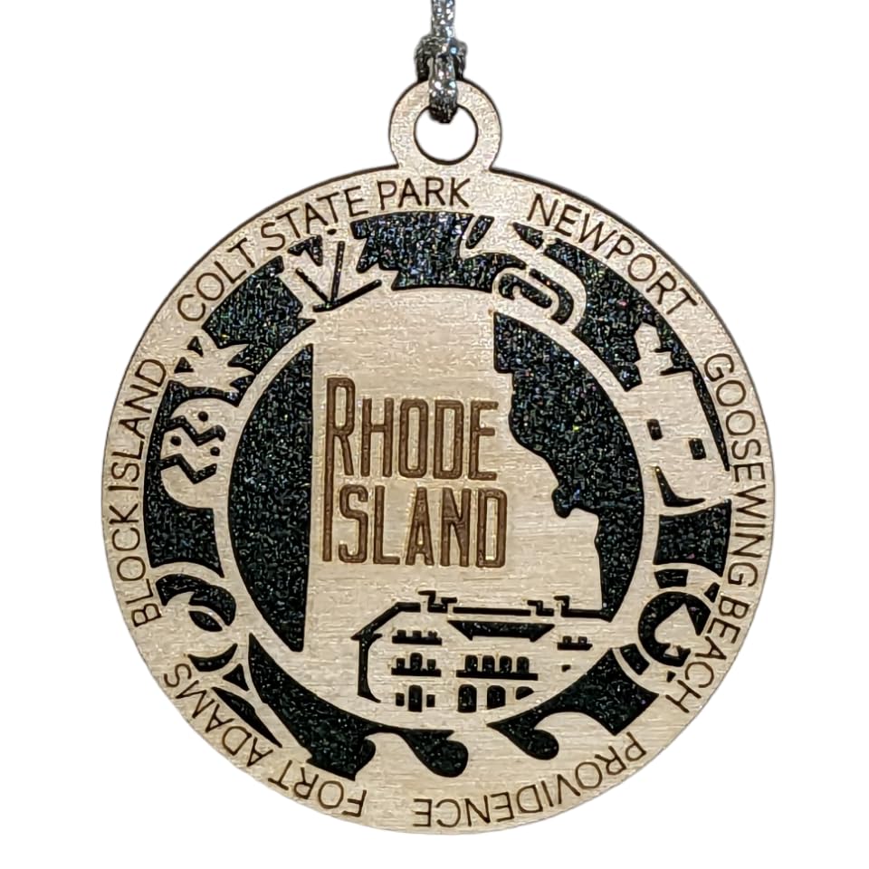 3" Rhode Island Pride Christmas Ornament, Wood