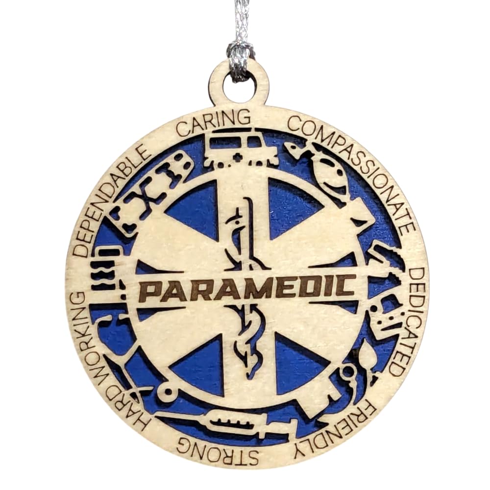 3" Paramedic Wood Christmas Ornament - Solid Backing, USA