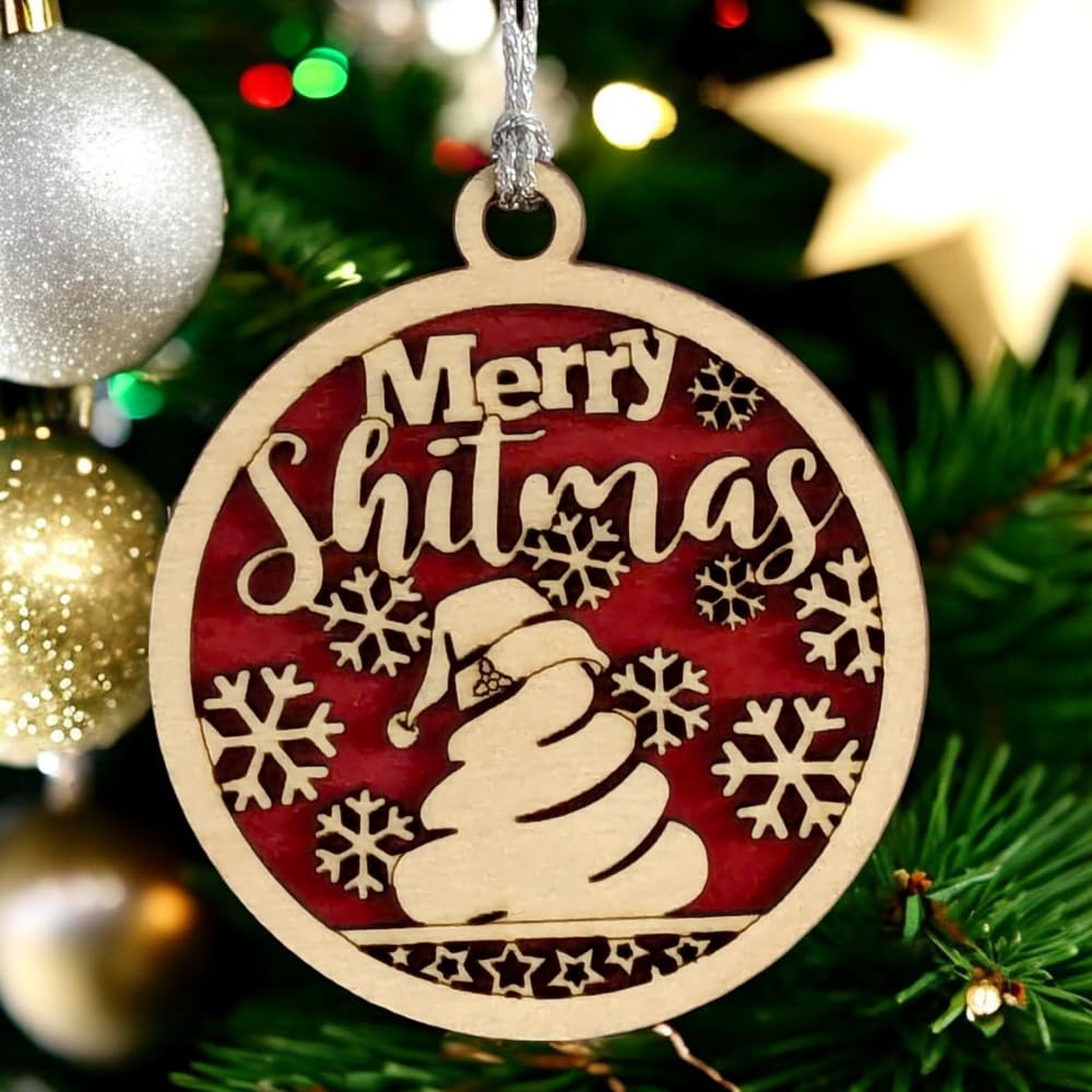 3" "Merry Shitmas" Funny Christmas Ornament