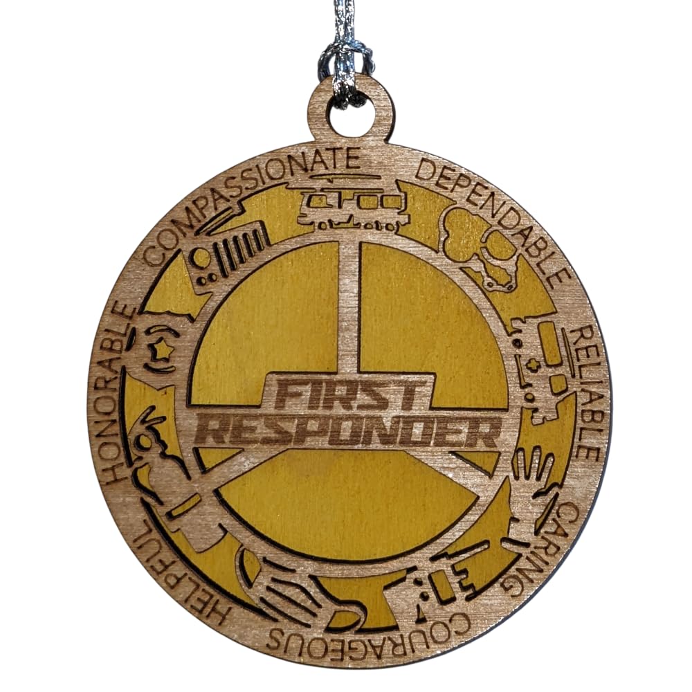 3" First Responder Wood Christmas Ornament - Cut Layer, USA