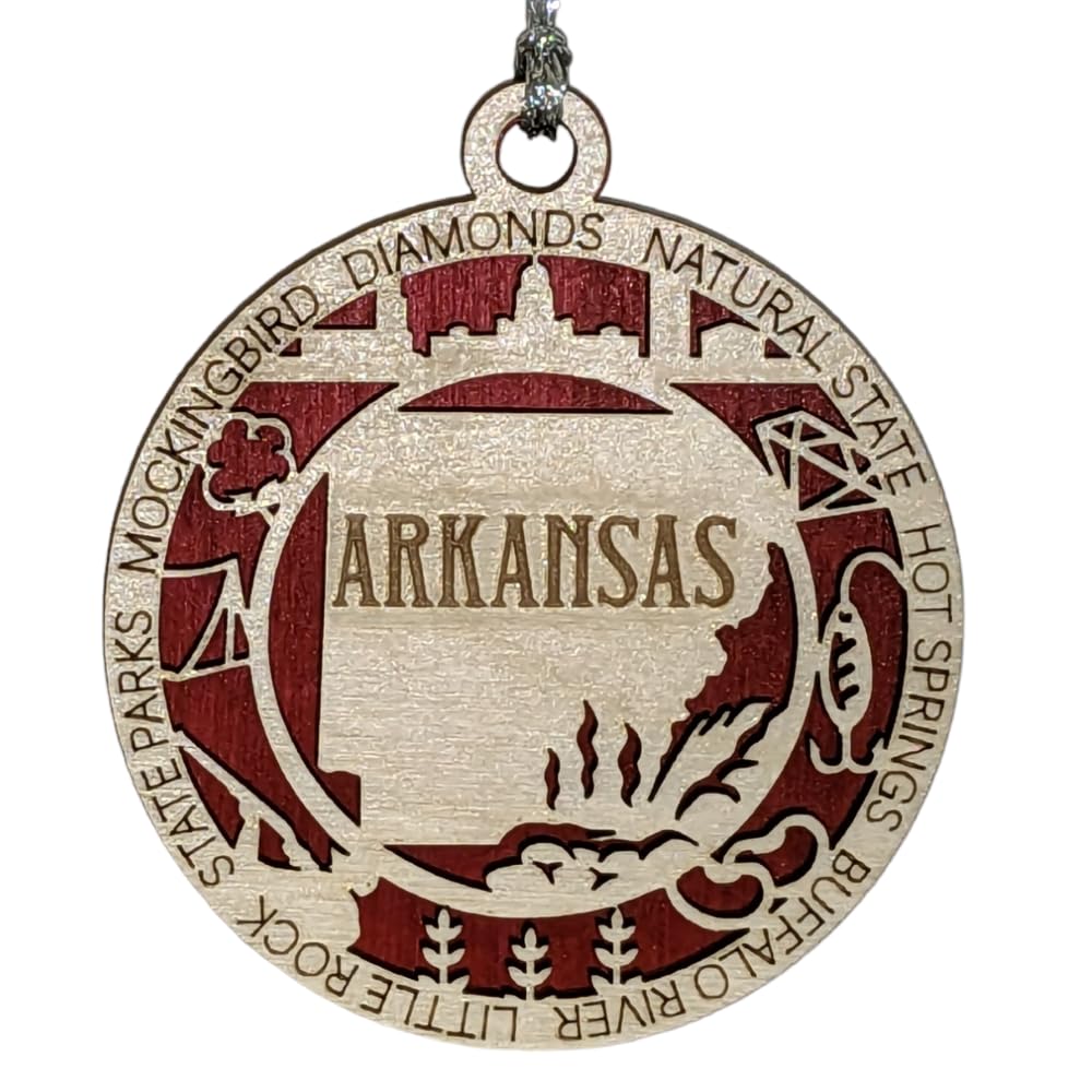 3" Arkansas State Pride Christmas Ornament, Wood