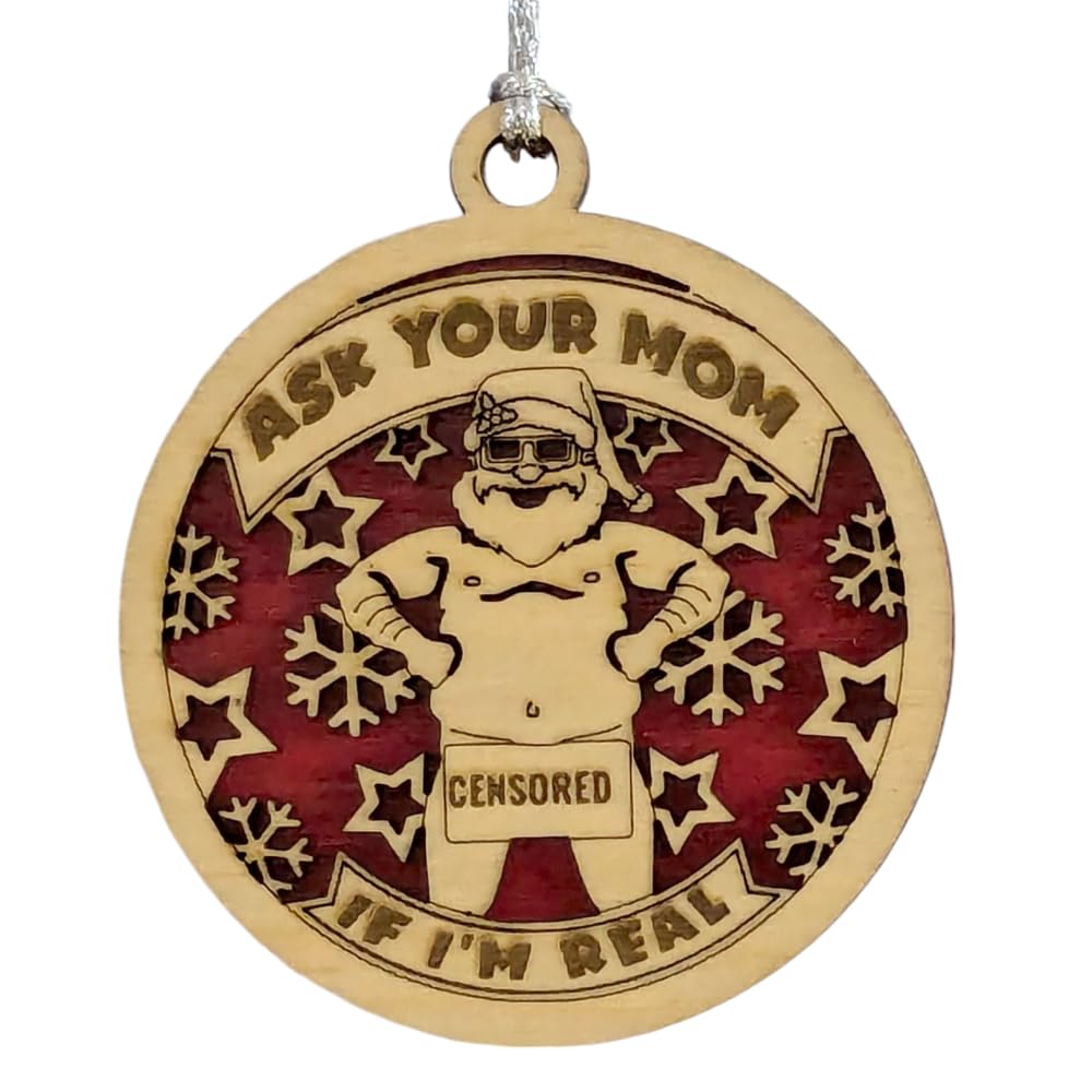 3" Funny Flexed Santa Ornament