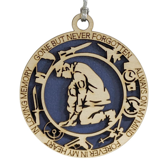 3" Kneeling Soldier Memorial Ornament, Icons, Wood