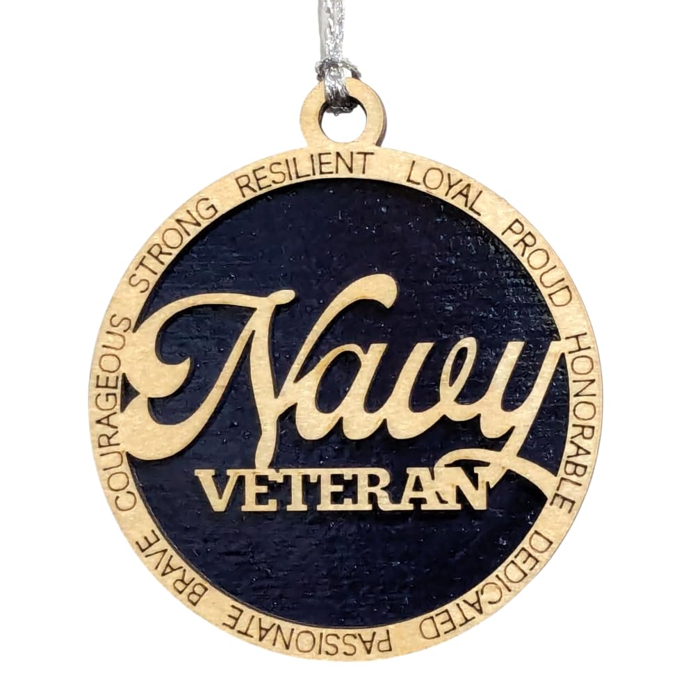 3" Navy Veteran Script Ornament, Solid Blue