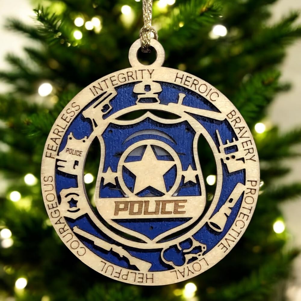 3" Police Wood Christmas Ornament - Cut Layer
