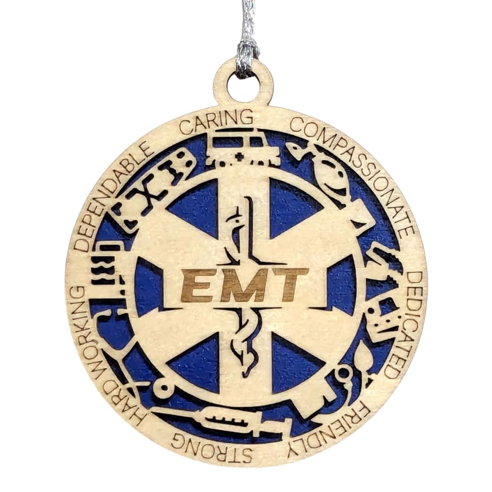3" EMT Wood Christmas Ornament - Solid Backing, USA