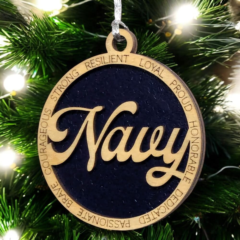 3" Navy Script Ornament, Solid Blue