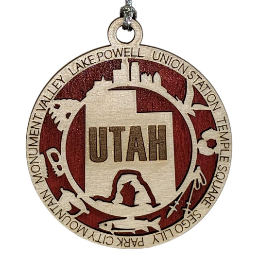3" Utah State Pride Christmas Ornament, Wood