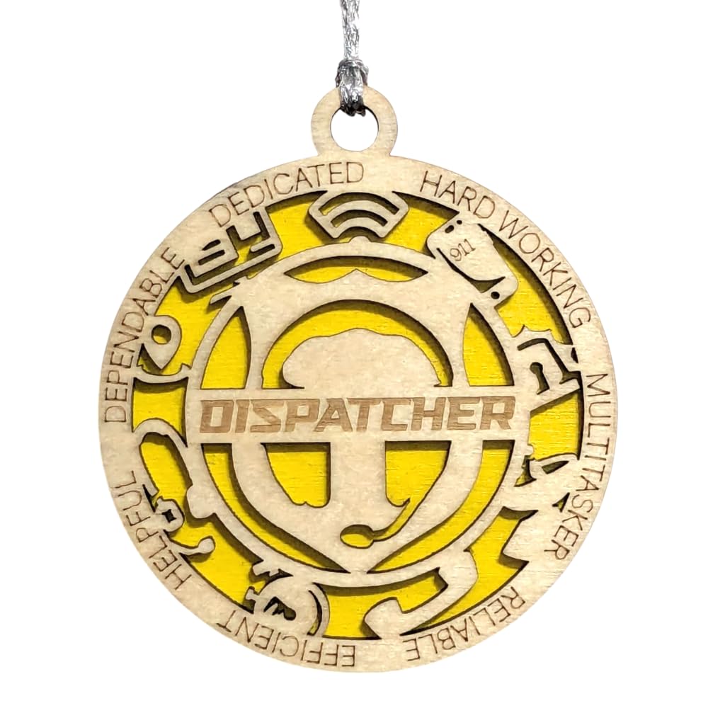 3" 911 Dispatcher Wood Ornament - Solid Backing, USA