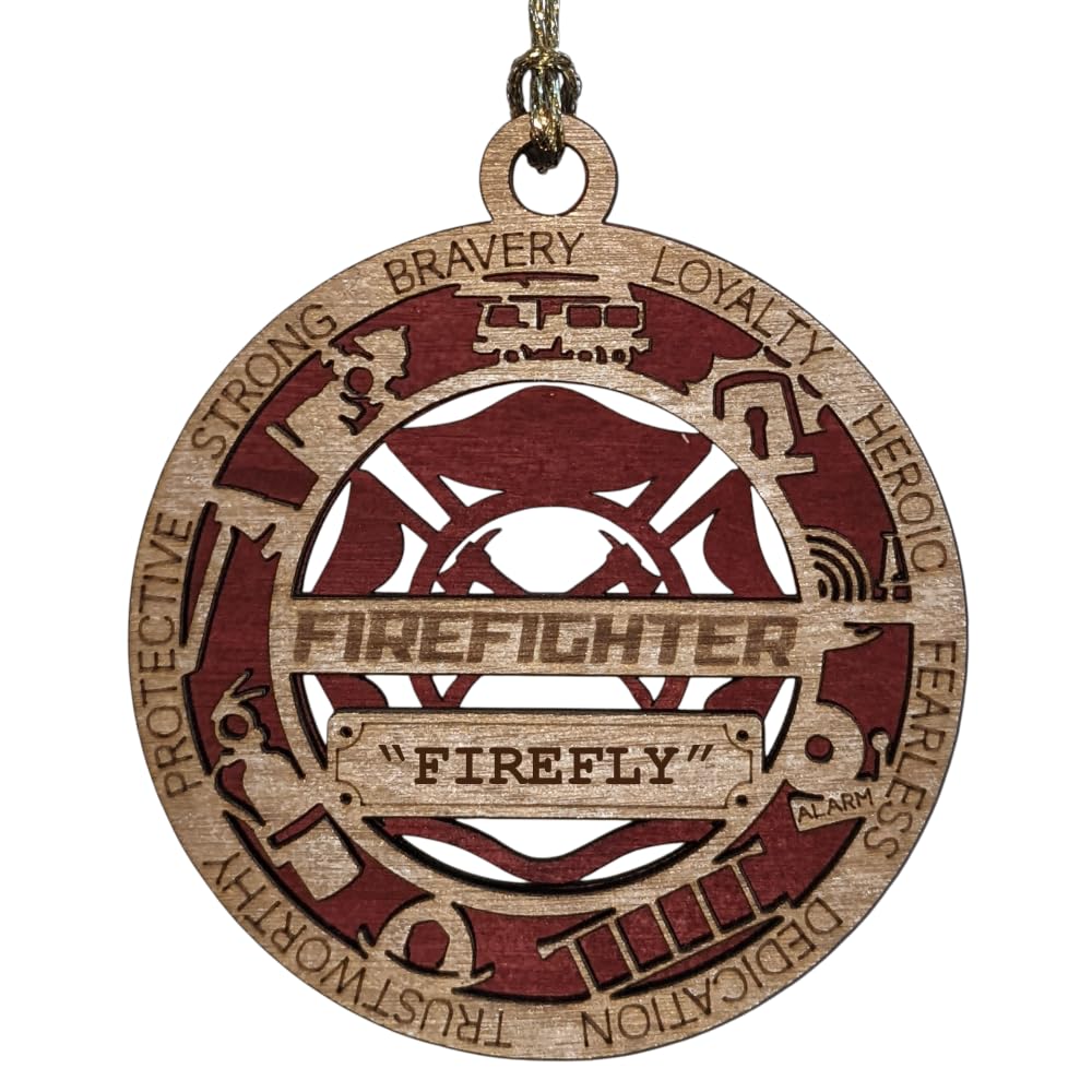 Personalized 3" Firefighter Wood Christmas Ornament - Cut Layer, USA