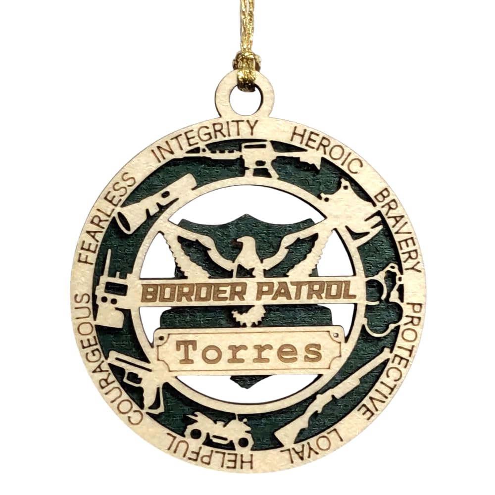 Personalized 3" Border Patrol Wood Christmas Ornament - Cut Layer, USA