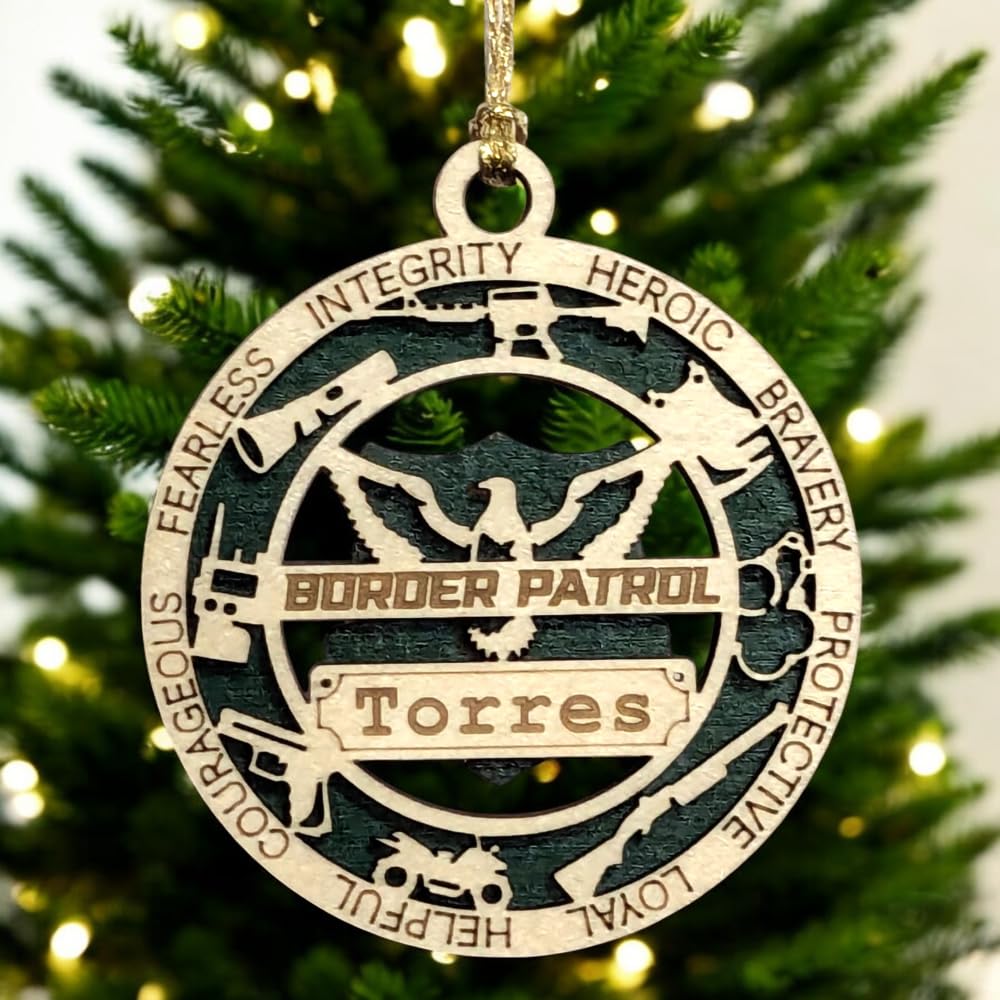 Personalized 3" Border Patrol Wood Ornament - Cut Layer