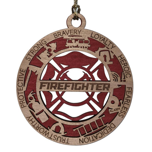 3" Firefighter Wood Christmas Ornament - Cut Layer