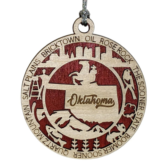 3" Oklahoma State Pride Christmas Ornament, Wood