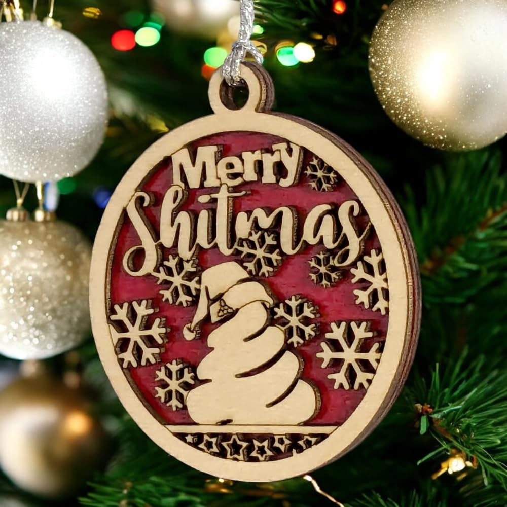 3" "Merry Shitmas" Funny Christmas Ornament
