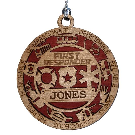Personalized 3" First Responder Wood Ornament - Solid Backing