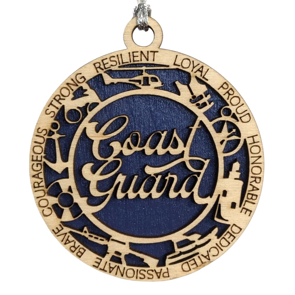 3" Coast Guard Script Ornament, Icons, Solid Blue