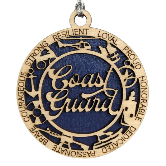 3" Coast Guard Script Ornament, Icons, Solid Blue