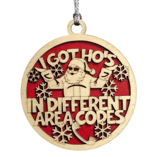 3" "I Got Ho's" Funny Santa Christmas Ornament