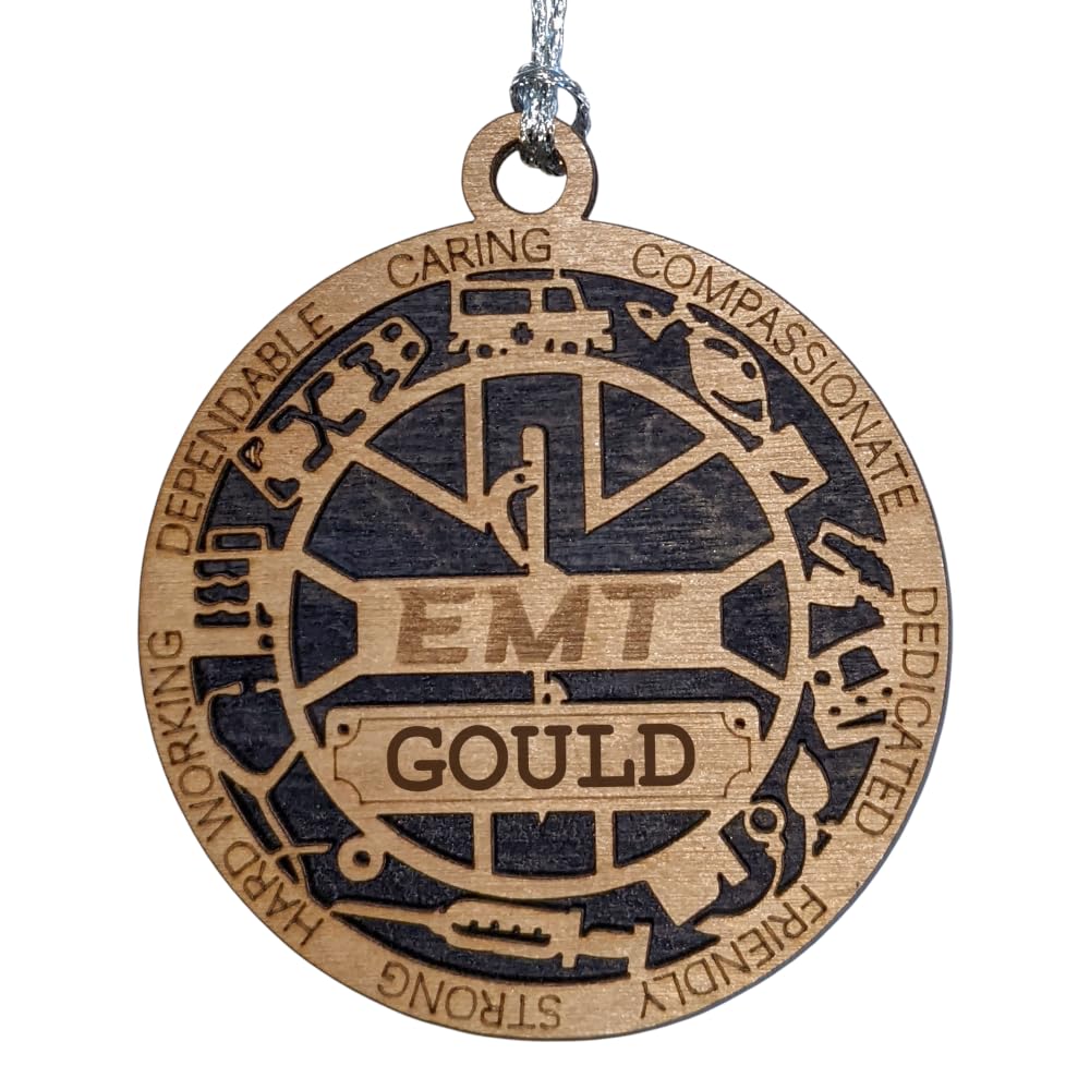 Personalized 3" EMT Wood Christmas Ornament - Solid Backing, USA