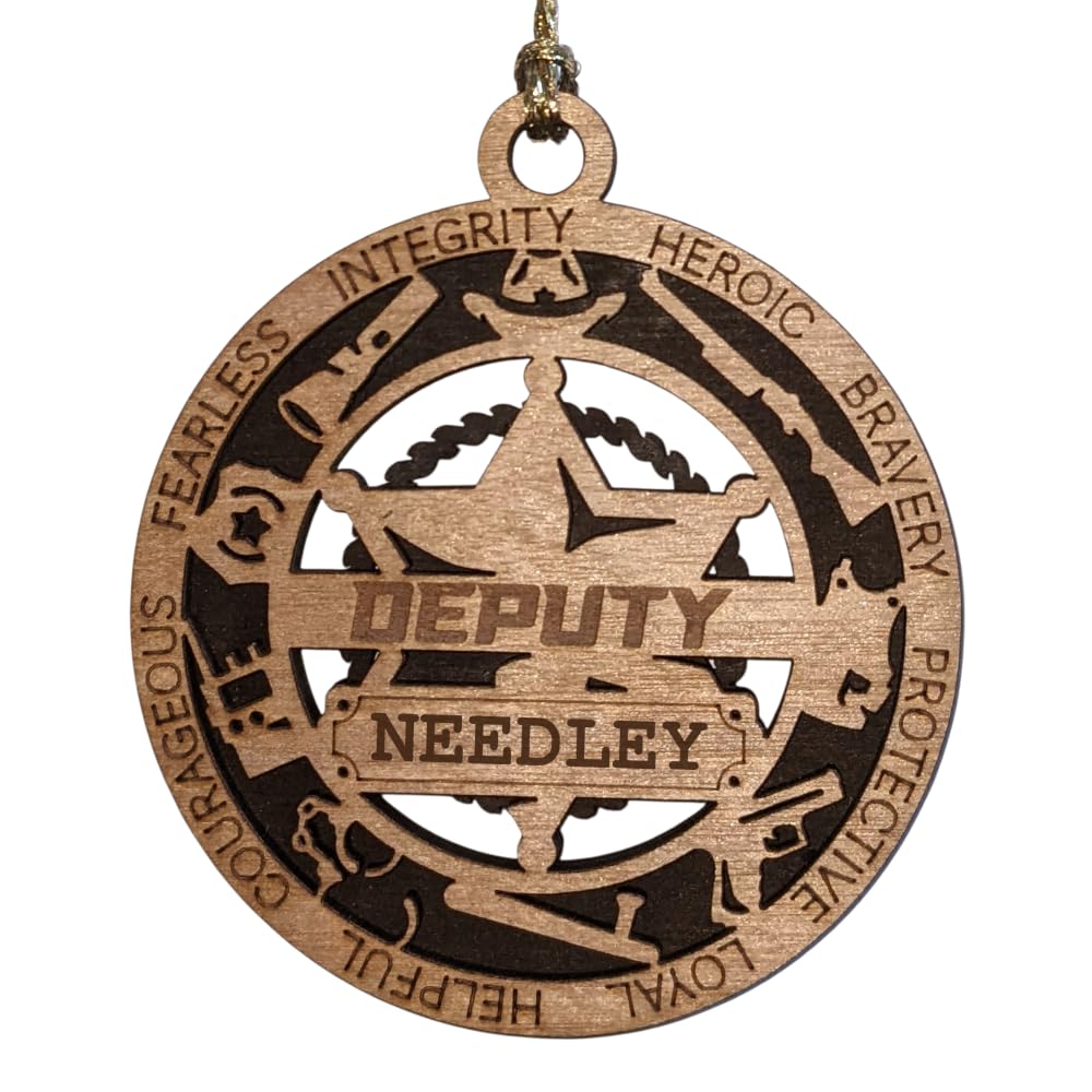 Personalized 3" Deputy 6-Pt Badge Wood Ornament - Cut Layer, USA
