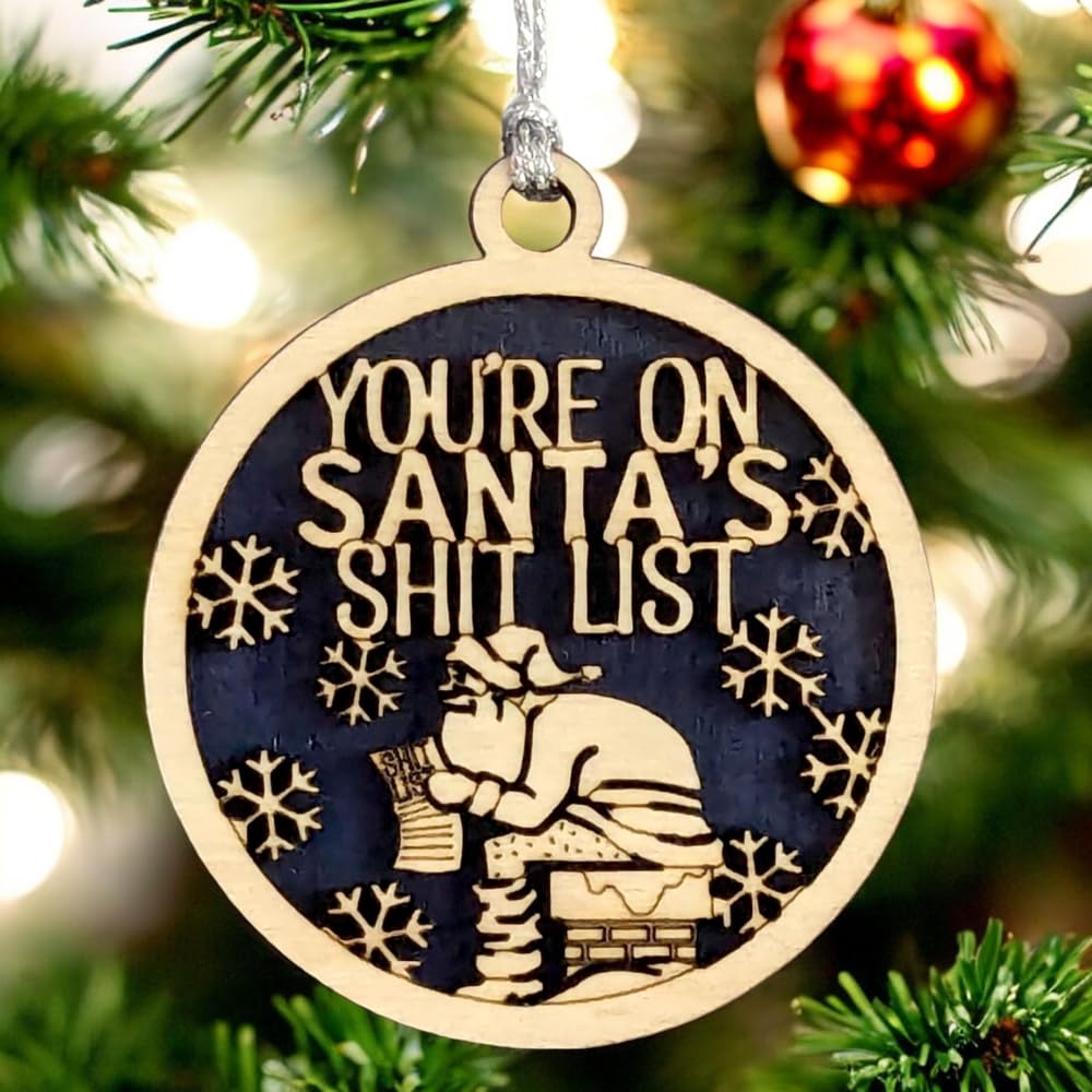3" "Santa's Shit List" Funny Christmas Ornament