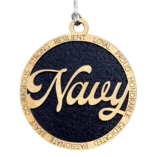3" Navy Script Ornament, Solid Blue