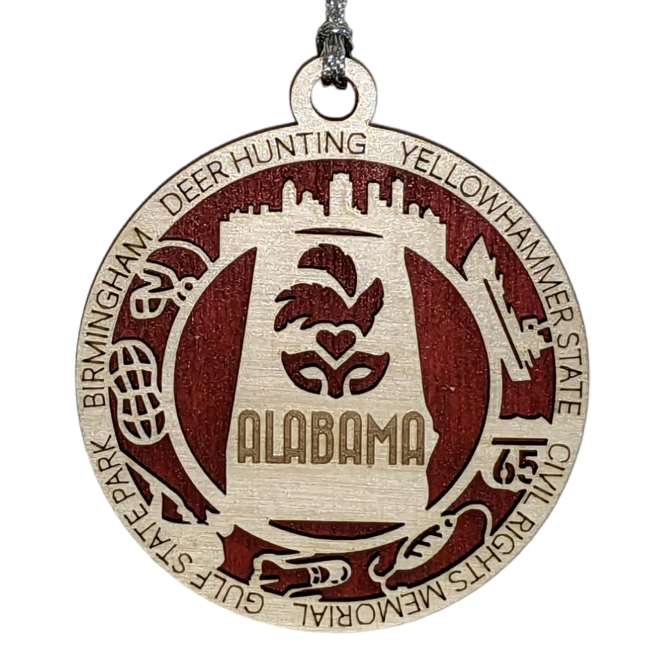 3" Alabama State Pride Christmas Ornament, Wood