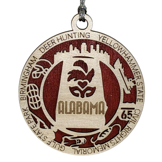 3" Alabama State Pride Christmas Ornament, Wood