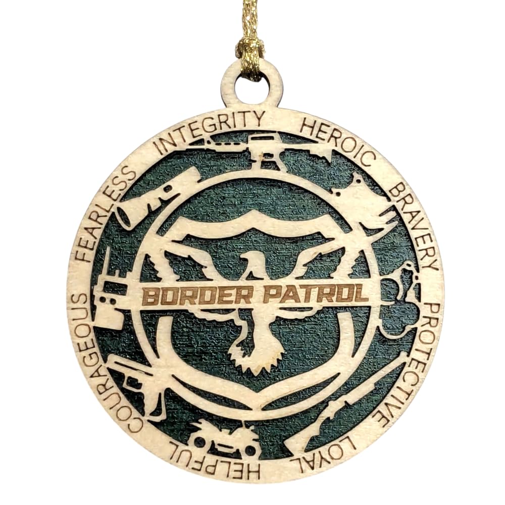 3" Border Patrol Wood Christmas Ornament - Solid Backing, USA