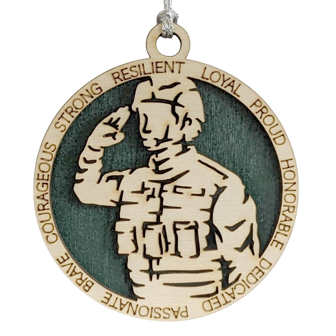 3" Female Army Soldier Wood Ornament