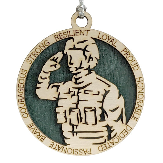 3" Female Army Soldier Wood Ornament