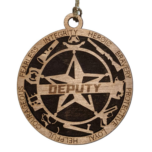 3" Deputy 5-Pt Badge Wood Ornament - Solid Backing