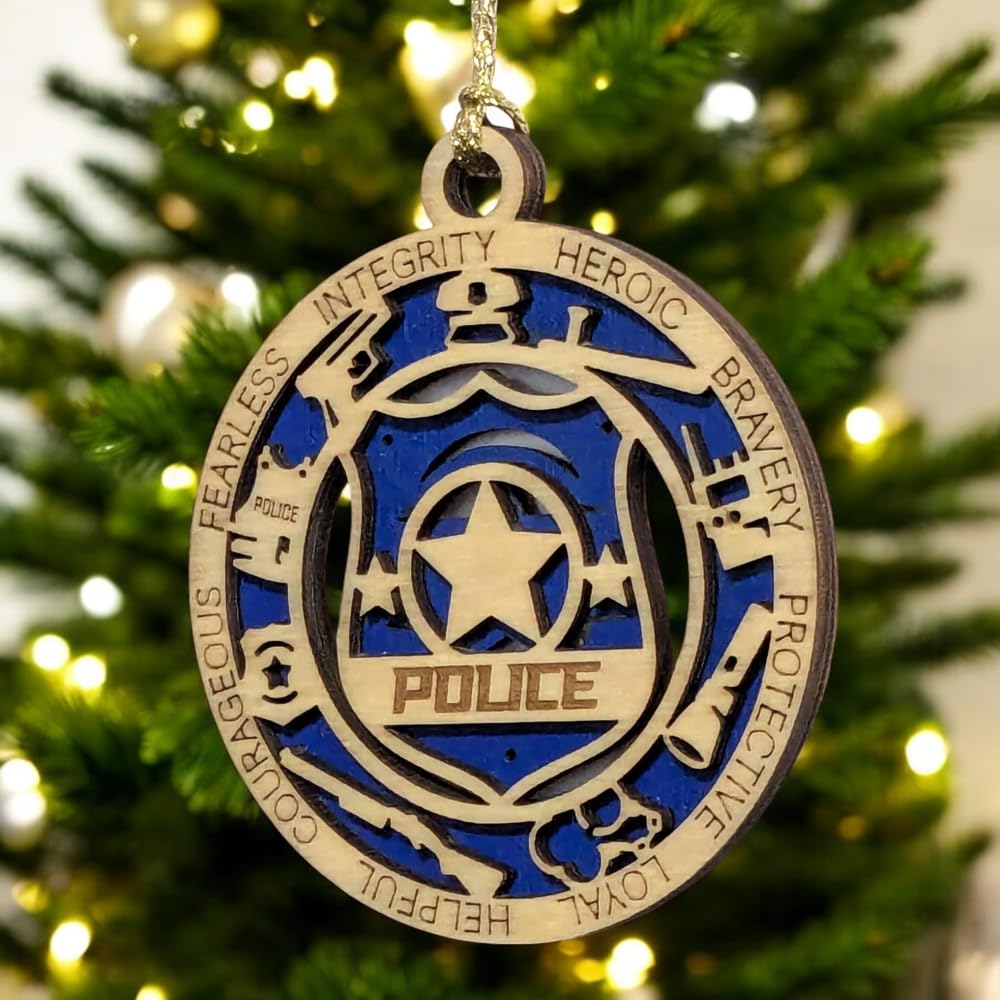 3" Police Wood Christmas Ornament - Cut Layer