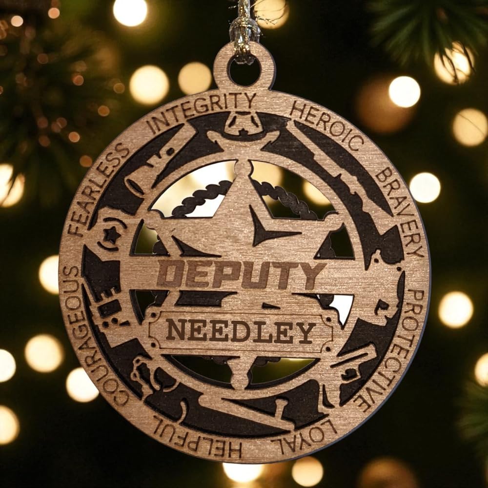 Personalized 3" Deputy 6-Pt Badge Wood Ornament - Cut Layer