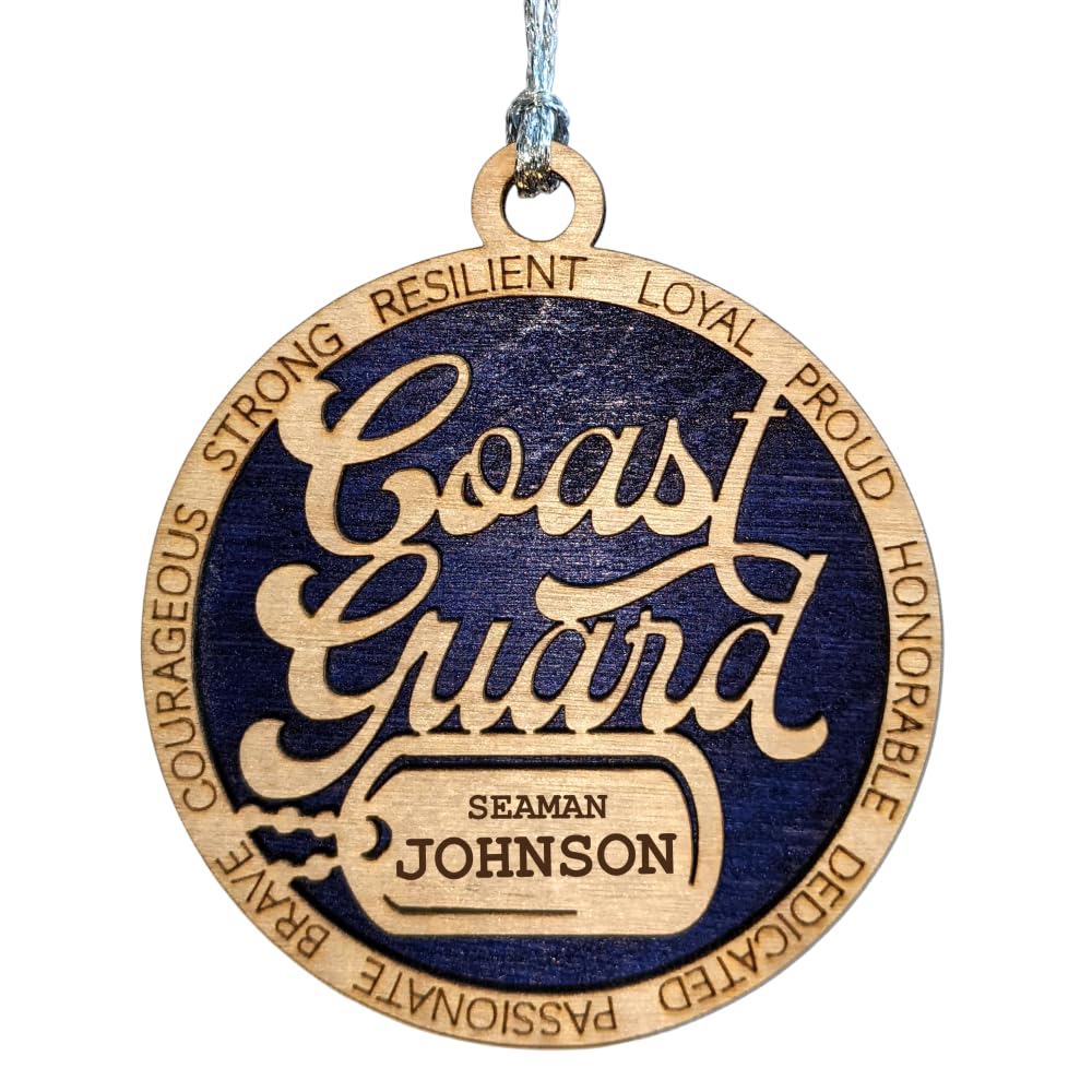 3" Coast Guard Script Ornament, Dog Tag, Custom Border