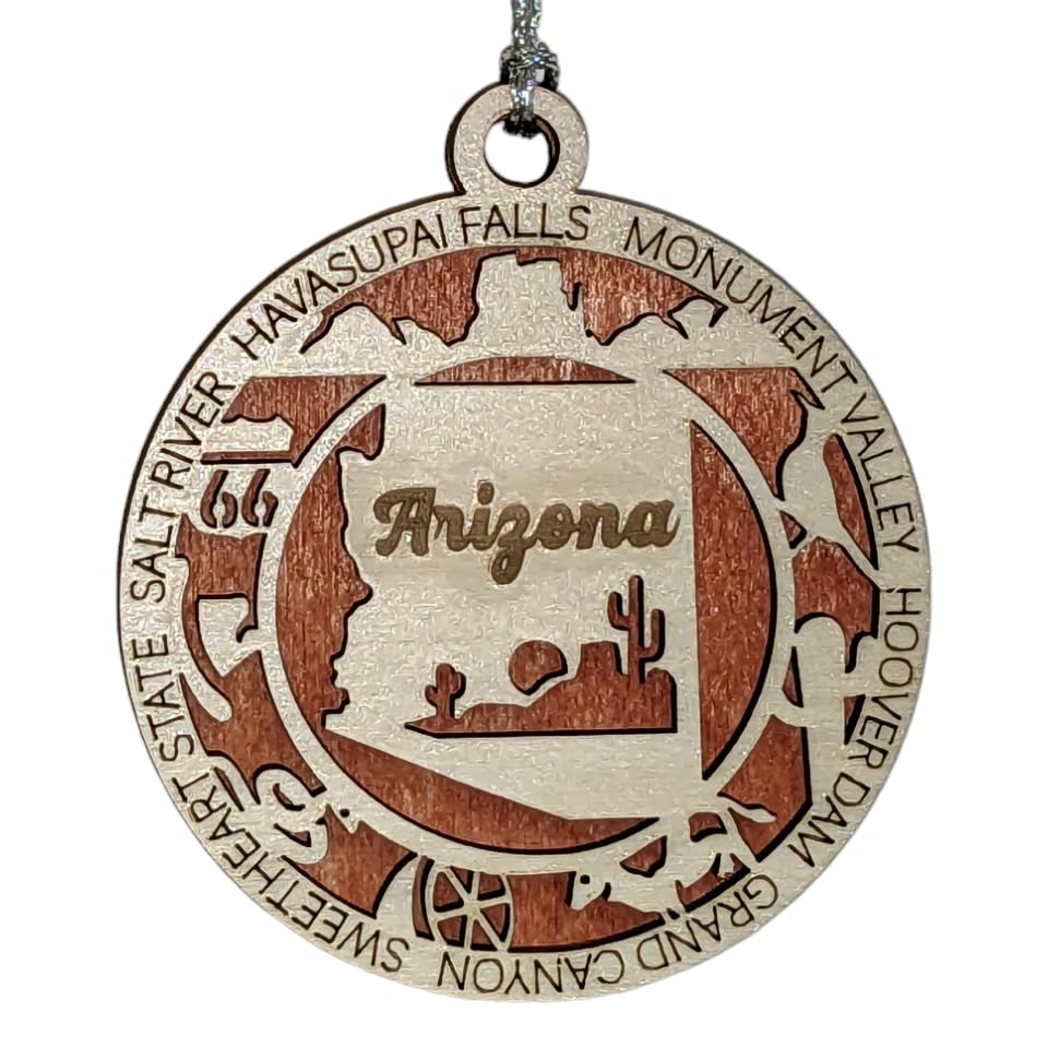 3" Arizona State Pride Christmas Ornament, Wood
