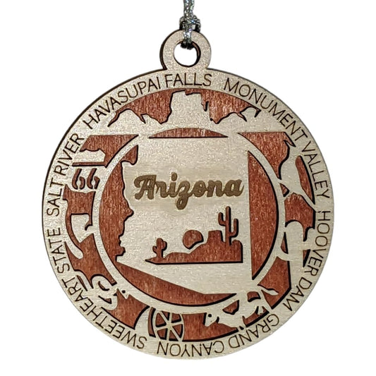 3" Arizona State Pride Christmas Ornament, Wood
