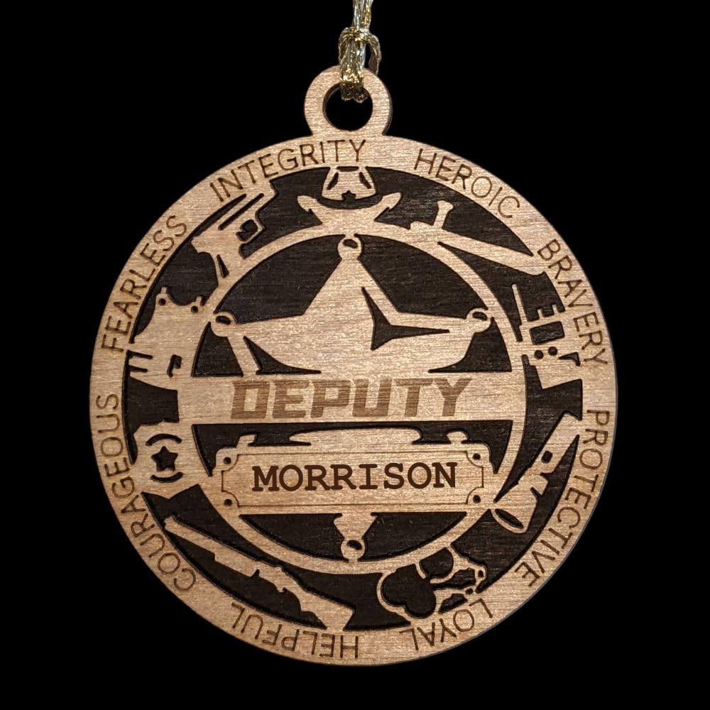 Personalized 3" Deputy 6-Pt Badge Wood Ornament - Solid Backing