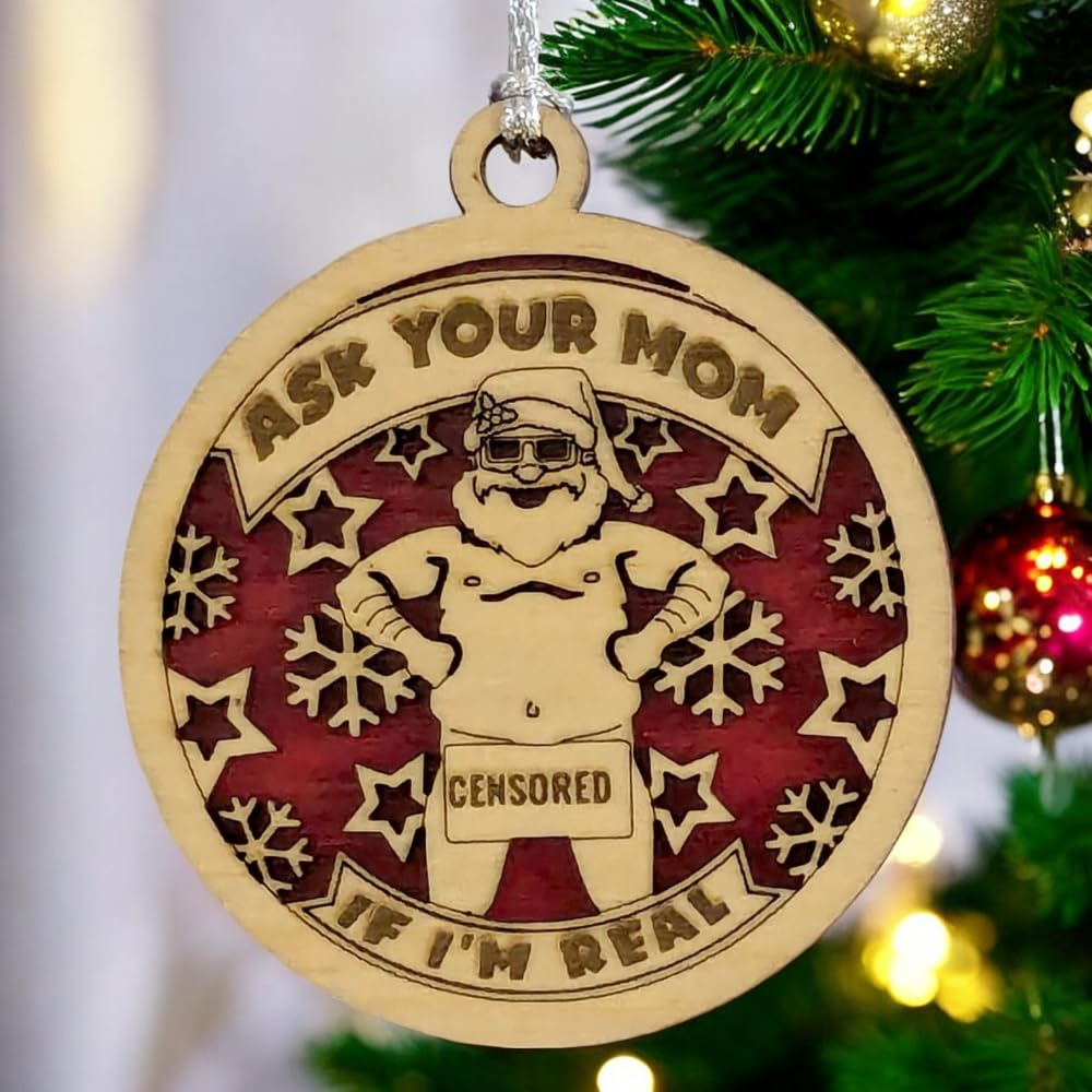 3" Funny Flexed Santa Ornament