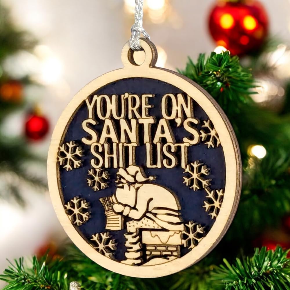 3" "Santa's Shit List" Funny Christmas Ornament